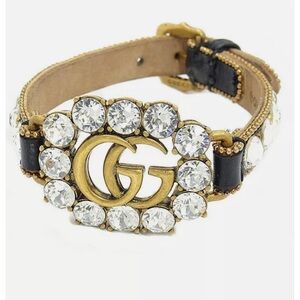 Gucci Double G Crystal Leather Bracelet